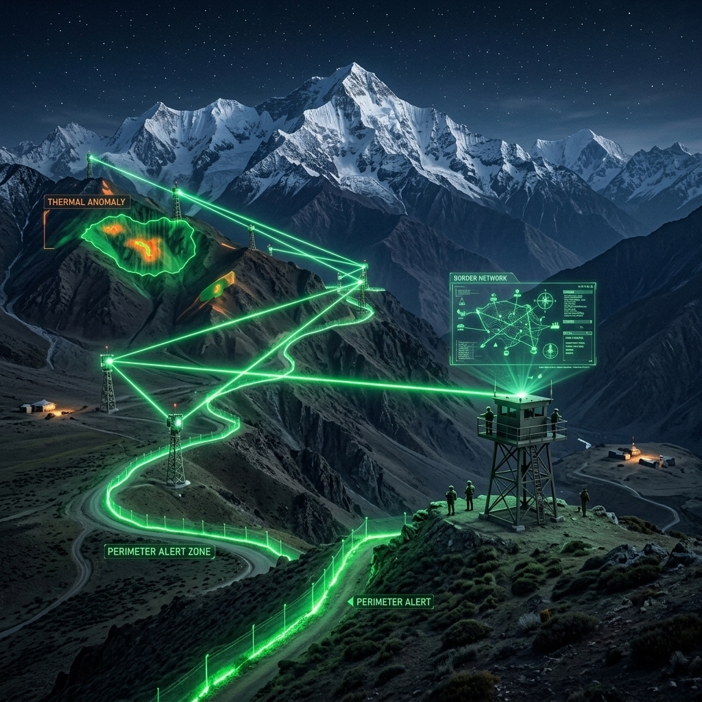 NETRA border intelligence perimeter — AI surveillance for LOC LAC border security India
